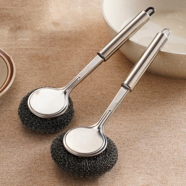 Stainless Steel Pot Brush with Long Handle, Multifunctional Kitchen Artifact Cleaning Pots and Bowls, Stainless Steel Pot Brush, Universal Steel Brush for Pots, Pans, Grills, Sink