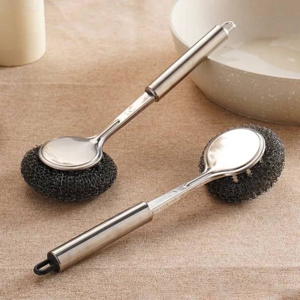 Stainless Steel Pot Brush with Long Handle, Multifunctional Kitchen Artifact Cleaning Pots and Bowls, Stainless Steel Pot Brush, Universal Steel Brush for Pots, Pans, Grills, Sink