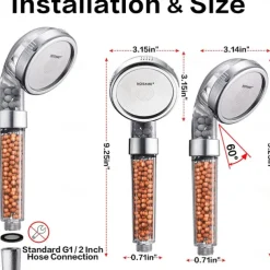 Stainless Steel Shower Head, Filter Filtration High Pressure Water Saving 3 Mode Function Spray Handheld Showerheads for Dry Skin & Hair