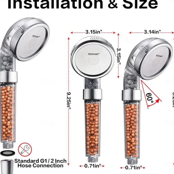 Stainless Steel Shower Head, Filter Filtration High Pressure Water Saving 3 Mode Function Spray Handheld Showerheads for Dry Skin & Hair