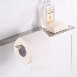 Stainless Steel Toilet Paper Holder New Design Tray Paper Roll Holder Bathroom Shelf Wall Mounted Matte Black 1pc