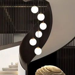 Staircase Chandelier 3/6/9 Light High Ceiling Modern LED Glass Round Nordic Art Chandelier Long Chandelier White Living Room Restaurant Hotel Corridor Entrance Stairs