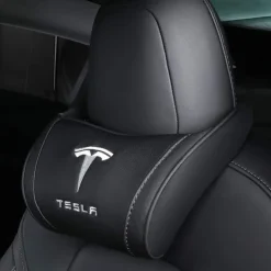 StarFire 1 Pack Genuine Leather Hanging Car Seat Pillow Neck Support Headrest for Tesla 3 S X Y Models Black Red Coffee Colors Optional