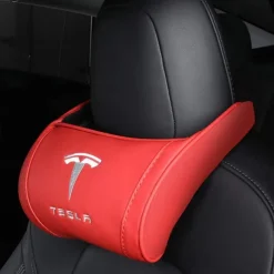 StarFire 1 Pack Genuine Leather Hanging Car Seat Pillow Neck Support Headrest for Tesla 3 S X Y Models Black Red Coffee Colors Optional