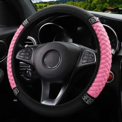 StarFire Four Seasons Universal Car Steering Wheel Cover 37-38cm Leather Embroidered Color Diamond-Studded Elastic Steering Wheel Cover