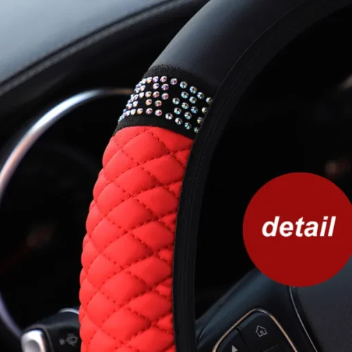 StarFire Four Seasons Universal Car Steering Wheel Cover 37-38cm Leather Embroidered Color Diamond-Studded Elastic Steering Wheel Cover
