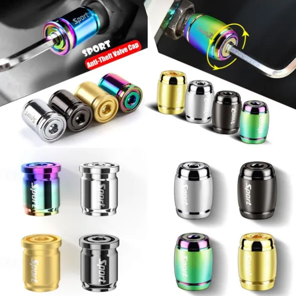 StarFire 4pcs Anti-Theft Tire Valve Caps - Sport Style Zinc Alloy Valve Stem Covers, Dust Proof and Decorative for Wheels