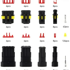 StarFire 352pcs HID Waterproof Connectors 1/2/3/4Pin 26sets Car Electrical Electric Wire Connector Plug Truck Harness Way Car Sealed Waterproof Electrical Wire