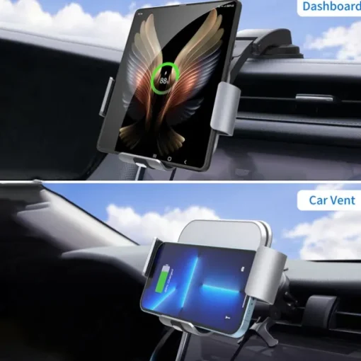 StarFire Wireless Car Charger For Galaxy Z Fold 4 3 2 iPhone Samsung W22 W21 Foldable Phone Holder Dual Coil Car Chargers Fast Charging