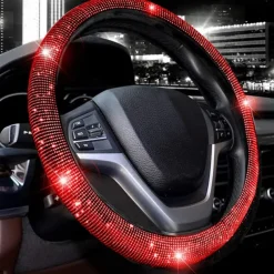 Steering Wheel Cover for Women Men Bling Bling Crystal Diamond Sparkling Car SUV Wheel Protector Universal Fit 15 Inch (Black with Blue DiamondStandard Size