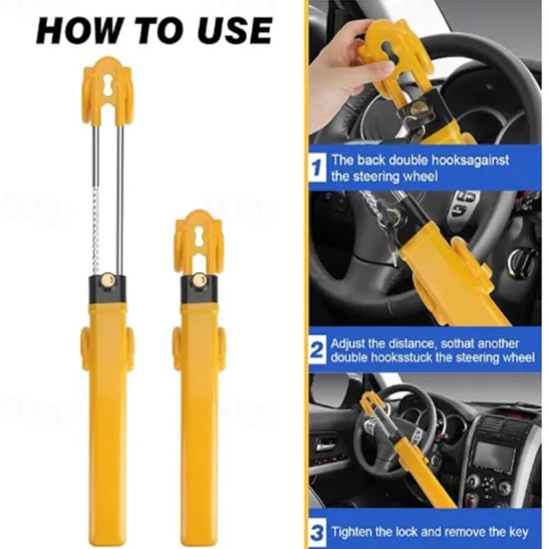 Steering Wheel Lock Anti Theft Car Device Steering Wheel Lock Anti-Theft Device Adjustable Length Clamp Double Row Atom Keys Steering Lock Car Steering Wheel Lock Heavy Duty Secure Device