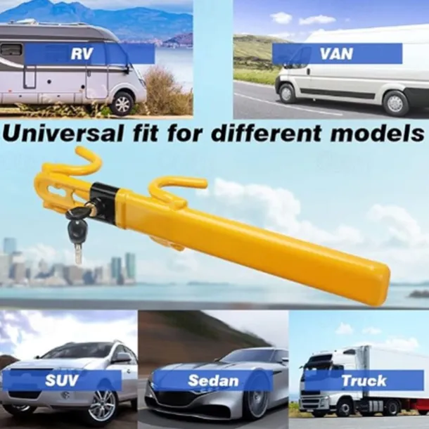 Steering Wheel Lock Anti Theft Car Device Steering Wheel Lock Anti-Theft Device Adjustable Length Clamp Double Row Atom Keys Steering Lock Car Steering Wheel Lock Heavy Duty Secure Device