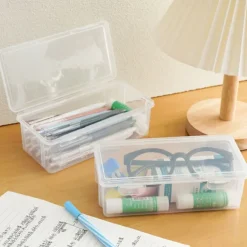 Storage Box Transparent Pencil Case Large Capacity Desktop Organized Double-layer Glasses Case Multi-function Stationery Box
