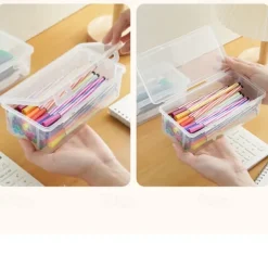 Storage Box Transparent Pencil Case Large Capacity Desktop Organized Double-layer Glasses Case Multi-function Stationery Box