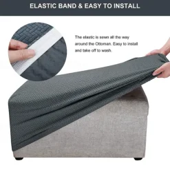 Stretch Ottoman Cover Square Ottoman Slipcovers Rectangular Foldable Storage Stool Cover Bench Cover Furniture Protector Soft Slipcover with Elastic Bottom