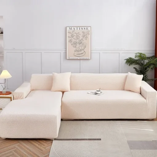 Stretch Sofa Cover Slipcover Jacquard Elastic Sectional Couch Armchair Loveseat 4 or 4 or 3 Seater Burgundy Red L Shape White Grey Black Plain Solid Color Soft Durable Washable(1 Free Cushion Cover)