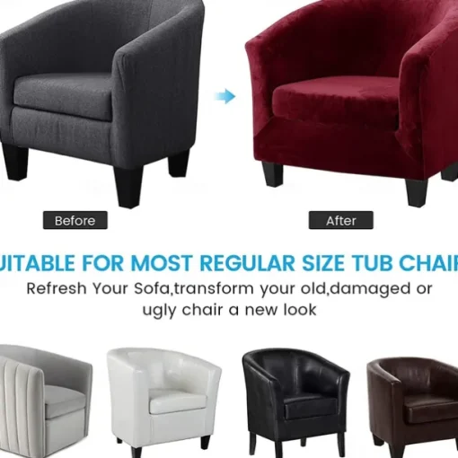 Stretch Velvet Club Chair Cover Barrel Chair Slipcover Elastic Armchair Single Sofa Cover Barrel Tub Chair for Cafe Hotel Coffee Shop Cross Border Soft Durable Washable