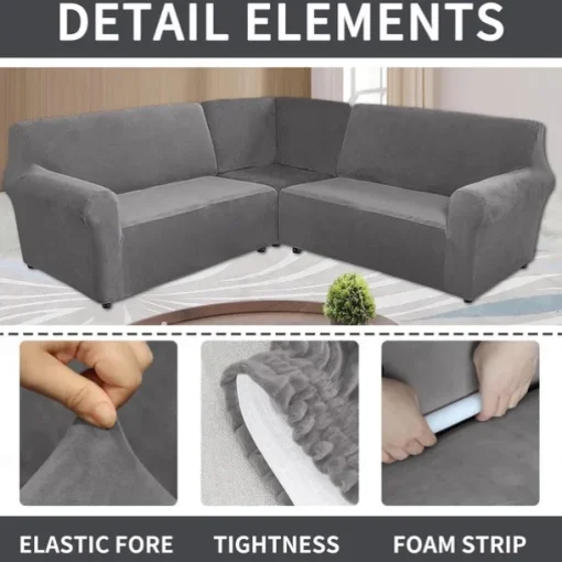 Stretch velvet 5-seater L-shaped sofa cover Solid color all-inclusive private seat pie corner L-shaped sofa cover