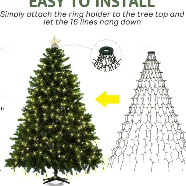 String Lights LED Christmas Tree with Ring 400LED Christmas Tree Lights with 16 Strands 2m Christmas Tree String Lights Christmas Lights String Lights for 150cm-240cm Tree