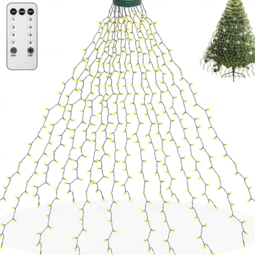 String Lights LED Christmas Tree with Ring 400LED Christmas Tree Lights with 16 Strands 2m Christmas Tree String Lights Christmas Lights String Lights for 150cm-240cm Tree