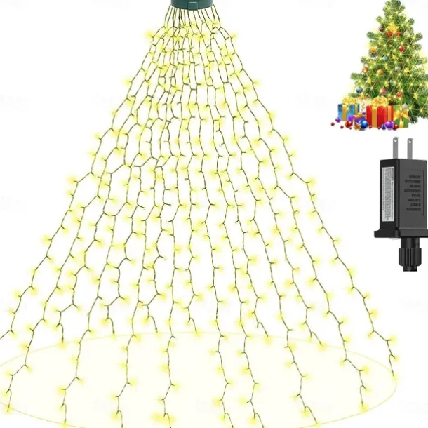 String Lights LED Christmas Tree with Ring 400LED Christmas Tree Lights with 16 Strands 2m Christmas Tree String Lights Christmas Lights String Lights for 150cm-240cm Tree