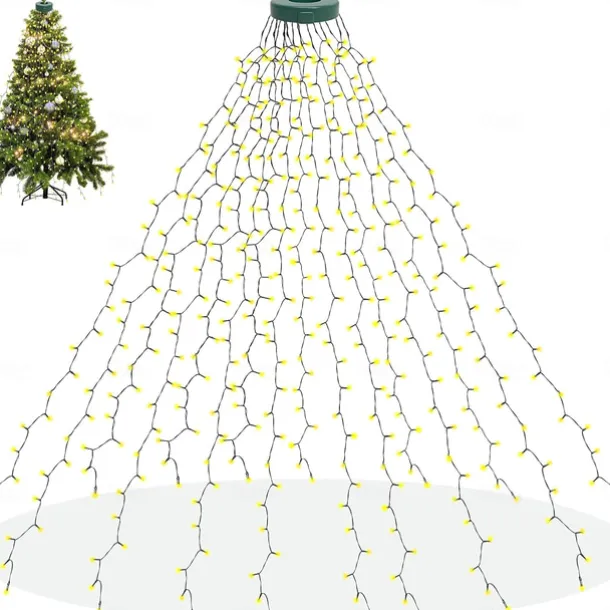 String Lights LED Christmas Tree with Ring 400LED Christmas Tree Lights with 16 Strands 2m Christmas Tree String Lights Christmas Lights String Lights for 150cm-240cm Tree