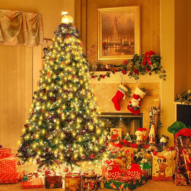 String Lights LED Christmas Tree with Ring 400LED Christmas Tree Lights with 16 Strands 2m Christmas Tree String Lights Christmas Lights String Lights for 150cm-240cm Tree