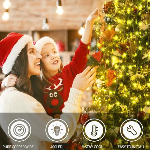String Lights LED Christmas Tree with Ring 400LED Christmas Tree Lights with 16 Strands 2m Christmas Tree String Lights Christmas Lights String Lights for 150cm-240cm Tree