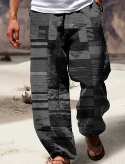 Stripe Casual Men's 3D Print Pants Trousers Outdoor Street Going out Polyester Yellow Purple Orange S M L Mid Waist Elasticity Pants