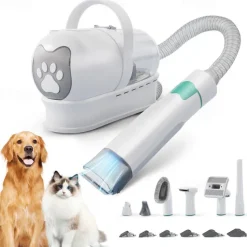 Strong Power 7 in 1 Pet Grooming Vacuum Kit - Professional Clippers with 6 Guide Combs Mulifunctional Tools for 99% Pet Hair Removal - Dogs Cats and Other Animals