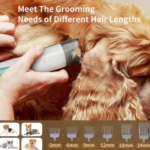 Strong Power 7 in 1 Pet Grooming Vacuum Kit - Professional Clippers with 6 Guide Combs Mulifunctional Tools for 99% Pet Hair Removal - Dogs Cats and Other Animals