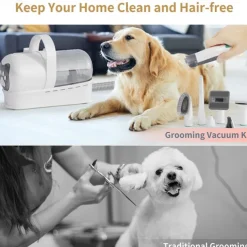 Strong Power 7 in 1 Pet Grooming Vacuum Kit - Professional Clippers with 6 Guide Combs Mulifunctional Tools for 99% Pet Hair Removal - Dogs Cats and Other Animals