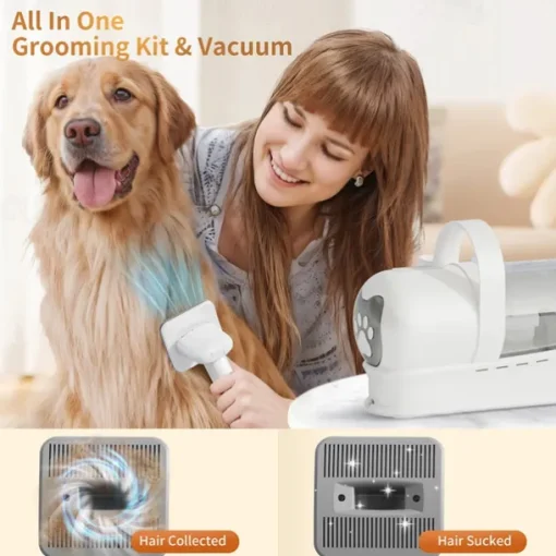 Strong Power 7 in 1 Pet Grooming Vacuum Kit - Professional Clippers with 6 Guide Combs Mulifunctional Tools for 99% Pet Hair Removal - Dogs Cats and Other Animals