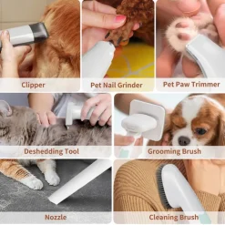 Strong Power 7 in 1 Pet Grooming Vacuum Kit - Professional Clippers with 6 Guide Combs Mulifunctional Tools for 99% Pet Hair Removal - Dogs Cats and Other Animals