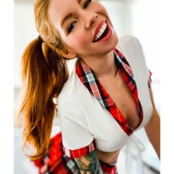 Student Uniform Lingerie Set for Women Two Piece Lingerie Outfits Sexy Lace Lingerie with Tie Top and Mini Pleated Skirt Sexy Halloween Costume