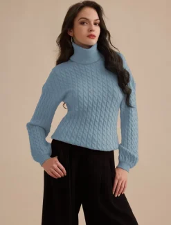Stylish Cable Knit Turtleneck Sweater