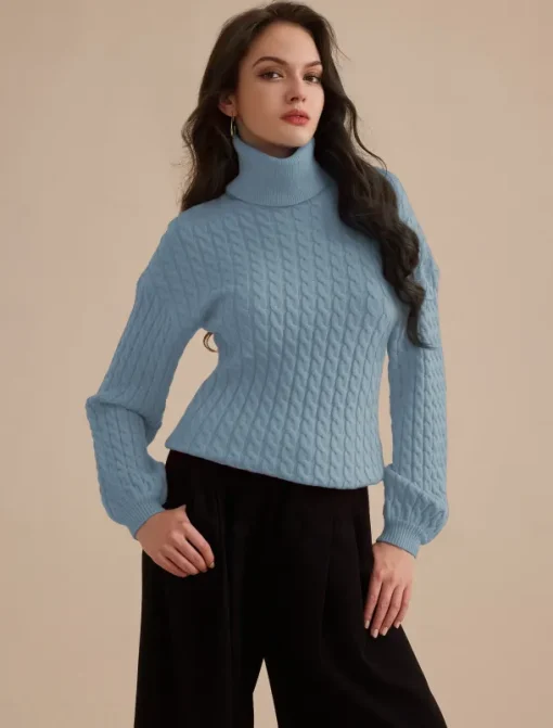 Stylish Cable Knit Turtleneck Sweater