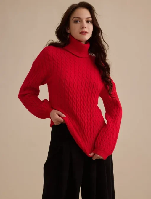 Stylish Cable Knit Turtleneck Sweater
