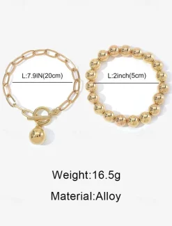 Stylish Silver Ball Bead Necklace and Bracelet – Chunky Layered Chain Design with Toggle Clasp for Modern Chic Look