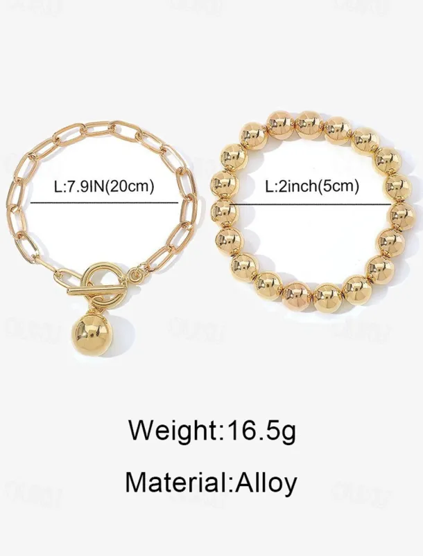 Stylish Silver Ball Bead Necklace and Bracelet – Chunky Layered Chain Design with Toggle Clasp for Modern Chic Look