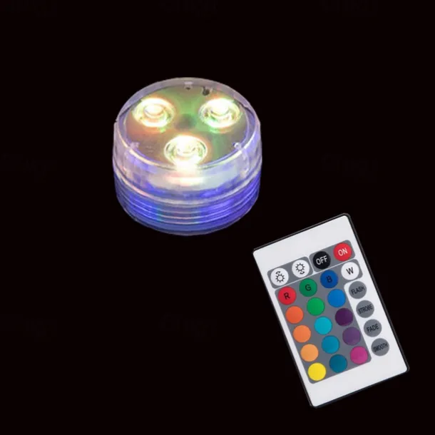 Submersible Pool LED Light with Remote RGB Aquarium Diving Light Battery Powered 3LED Underwater Light Wedding Pond Pool Bathtub Aquarium Party Vase Decoration 1PC