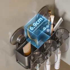 Suction Cup Toothbrush Holder with Cups, Bathroom Shelf Mouthwash Cup Toothbrush Holder, Shower Organiser, Wall Mounted Toothbrush, Bathroom Organiser, No Drill Toothbrush Organiser