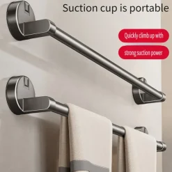 Suction Cup Towel Rack Bathroom No Punching Bathroom Towel Pole Bath Towel Wall Mounted Storage Rack Storage Rack