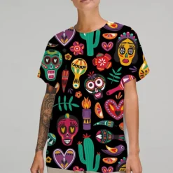 Sugar Skull Mexican T-shirt Print Graphic For Couple's Men's Women's Adults' Masquerade 3D Print Casual Daily
