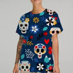 Sugar Skull Mexican T-shirt Print Graphic For Couple's Men's Women's Adults' Masquerade 3D Print Casual Daily