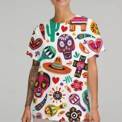 Sugar Skull Mexican T-shirt Print Graphic For Couple's Men's Women's Adults' Masquerade 3D Print Casual Daily