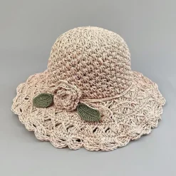 Summer Elegant Crochet Straw Hat with Ruffle One Size Sunshade