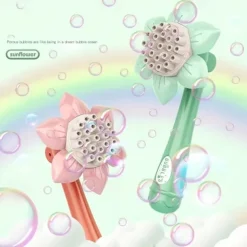 Summer Fun for Kids Electric Handheld Bubble Machine with Rocket Shape & Sunflower Design - Perfect for Outdoor Birthday Parties!