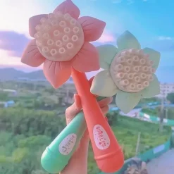 Summer Fun for Kids Electric Handheld Bubble Machine with Rocket Shape & Sunflower Design - Perfect for Outdoor Birthday Parties!