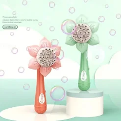 Summer Fun for Kids Electric Handheld Bubble Machine with Rocket Shape & Sunflower Design - Perfect for Outdoor Birthday Parties!